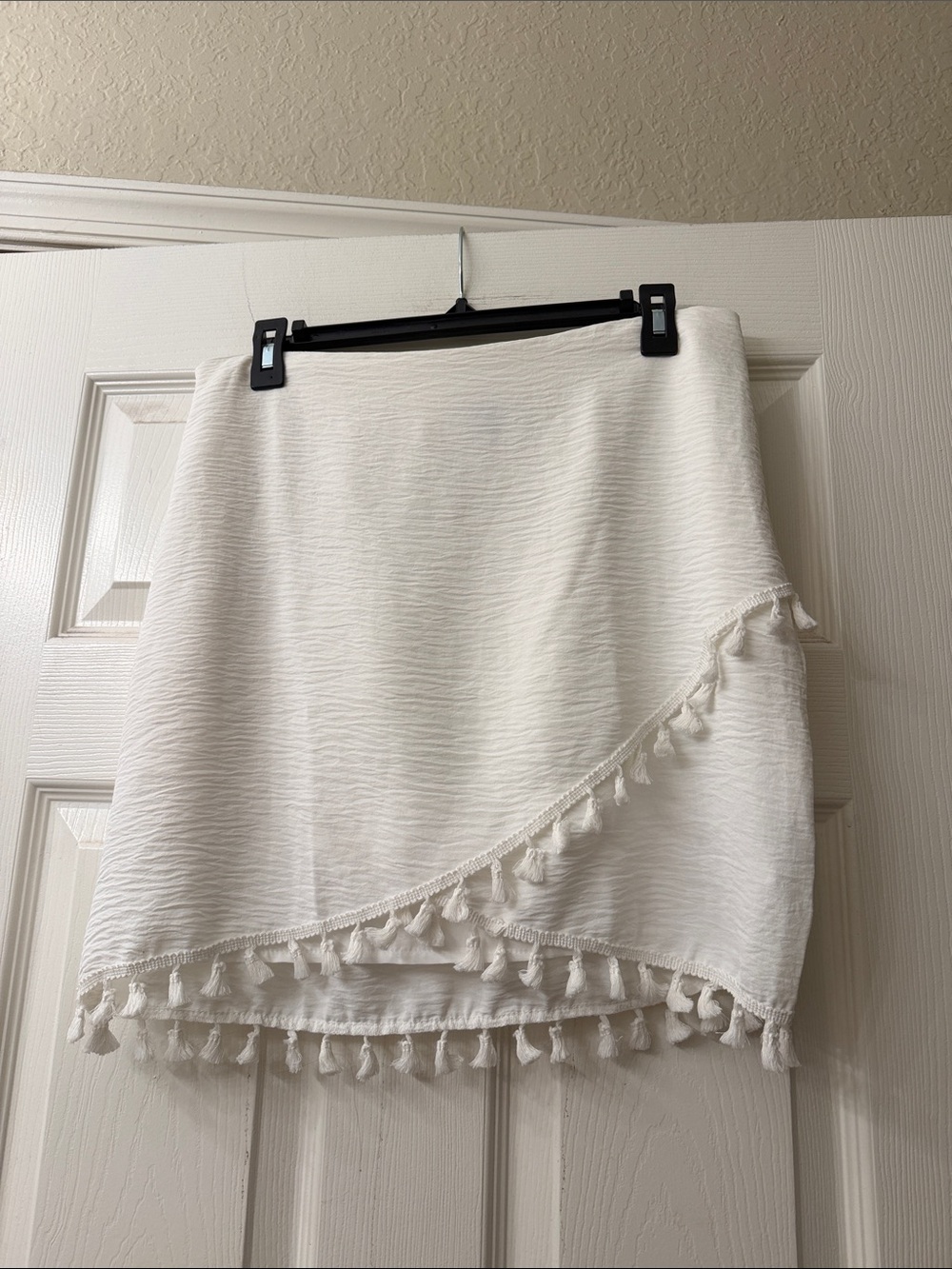 SHEIN Cream Asymmetrical Tassel Wrap Skirt